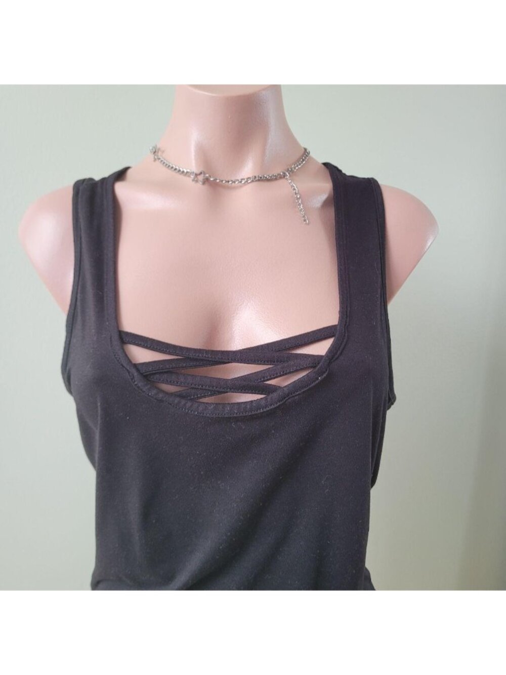 Ardene Corset Lace Front Accent Black Gothic Cami Tank Top (M)